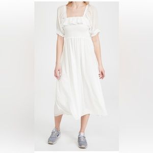 WAYF smocked midi dress, white, size small